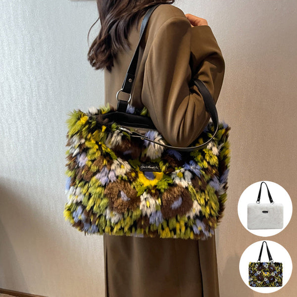 Winter Plush Flower Shoulder Bag